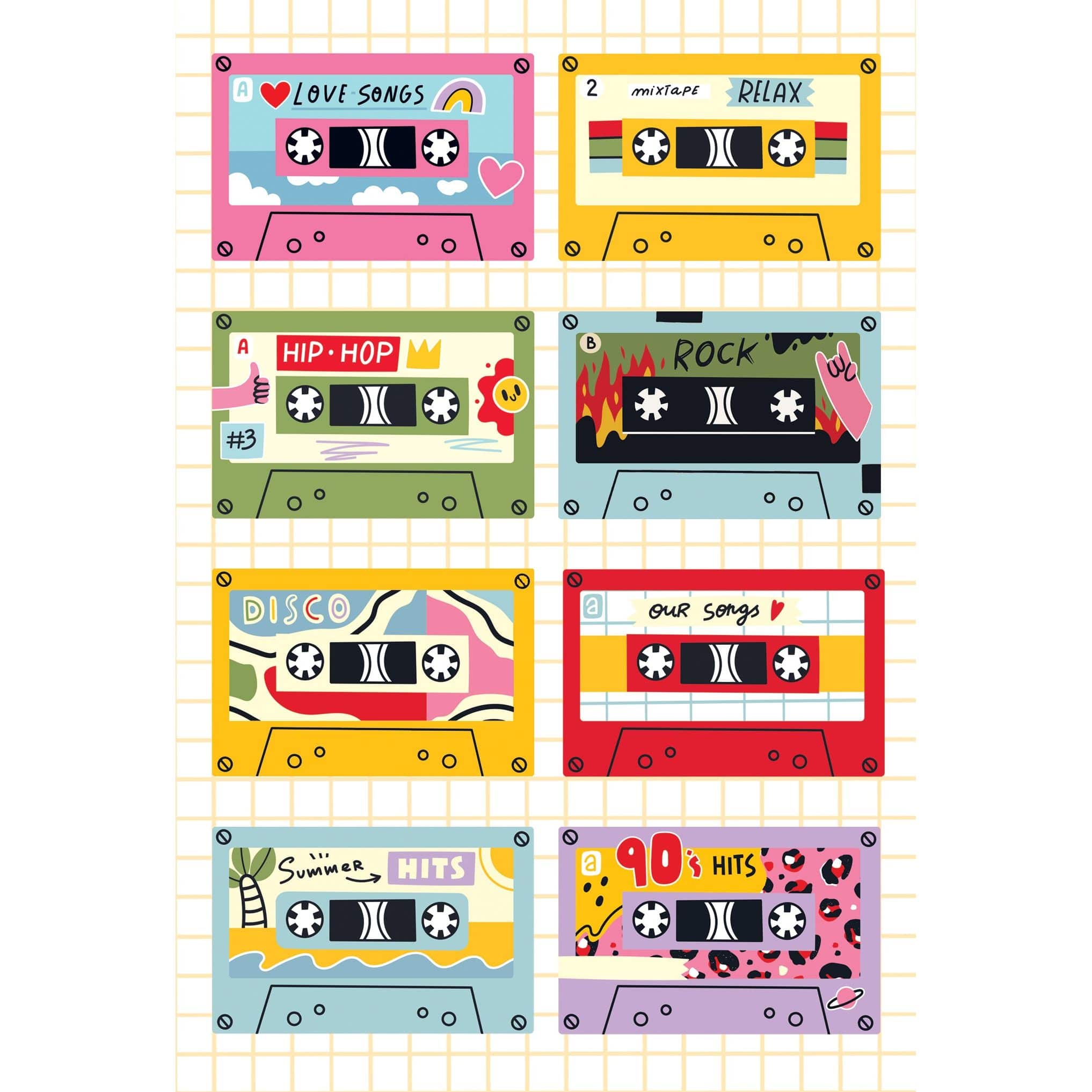 Pictura Mixtapes birthday card featuring colorful music-themed illustrations, perfect for celebrating birthdays with a musical touch.